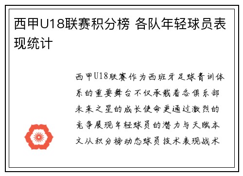西甲U18联赛积分榜 各队年轻球员表现统计