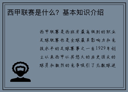 西甲联赛是什么？基本知识介绍